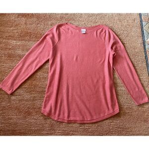 Chico's Women's Heathered Coral Crew neck Long Sleeve Curved Hem Sweater Size1/S